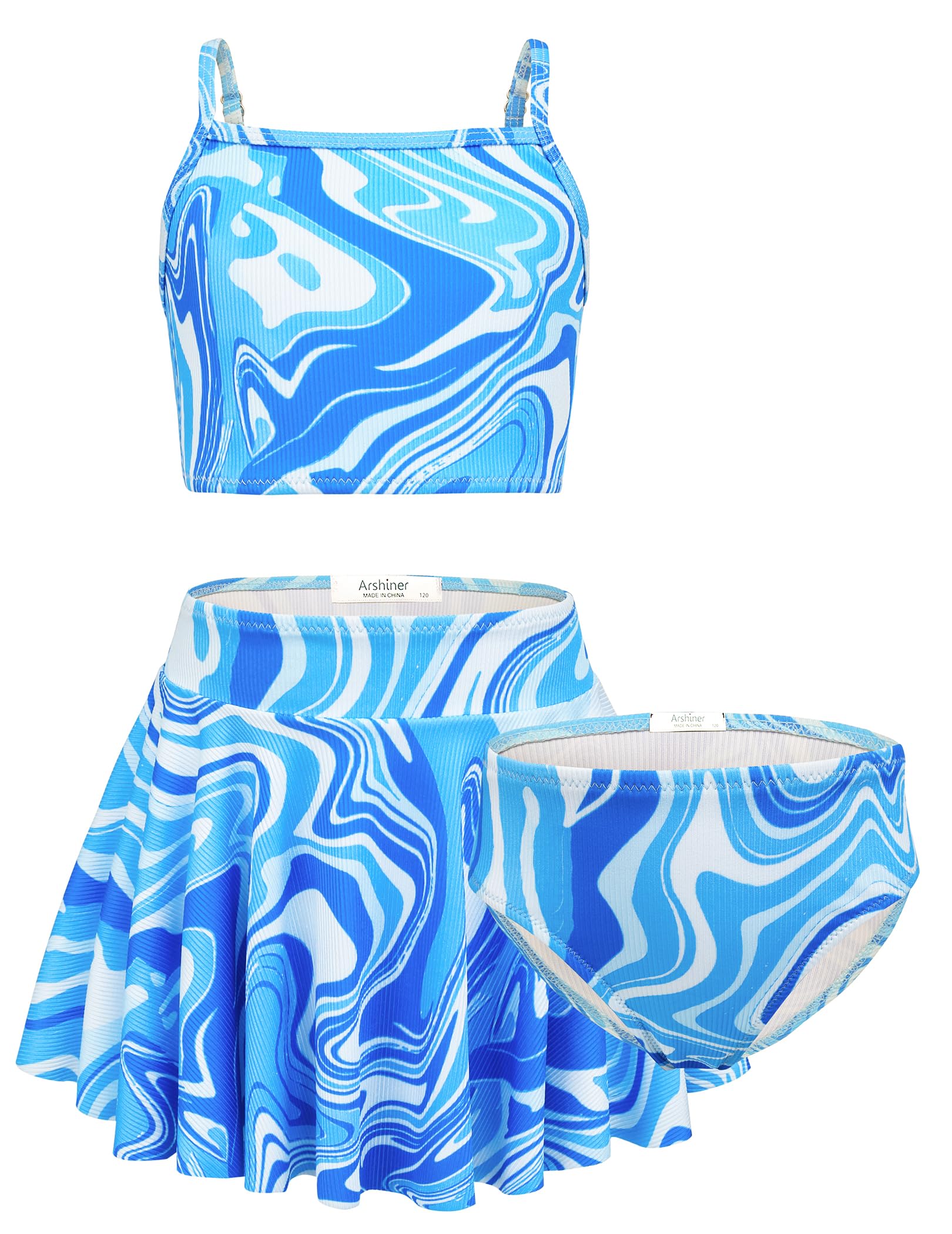Photo 1 of (8-10) (BAGGED) Arshiner Girls Bathing Suits 3 Piece Swimsuit Girl 3 Piece Swimsuits Bikini Bathing Suit Beach Surf Tankini Swimwear Blue - Fluid Girls Bathing Suits Size 