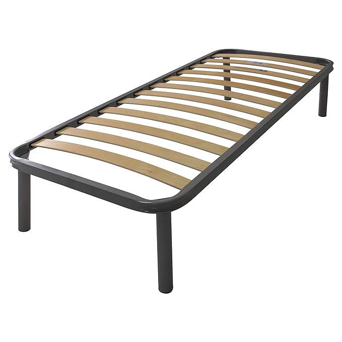 title=SomnusSana- Rete Singola in Ferro con Piedi e Doghe in Legno cm 80x190 H35 per