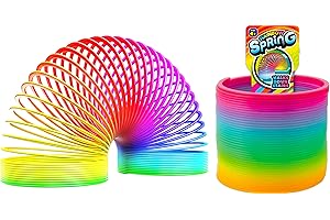 JA-RU Big Magic Rainbow Color Spring Pack (1 Unit) Original Plastic Coil Fidget Toy | Kids Toy for Girls & Boys | Colorful Neon Color Sensory Vintage Toys. Includes 1 Bouncy Ball. 1702-1B