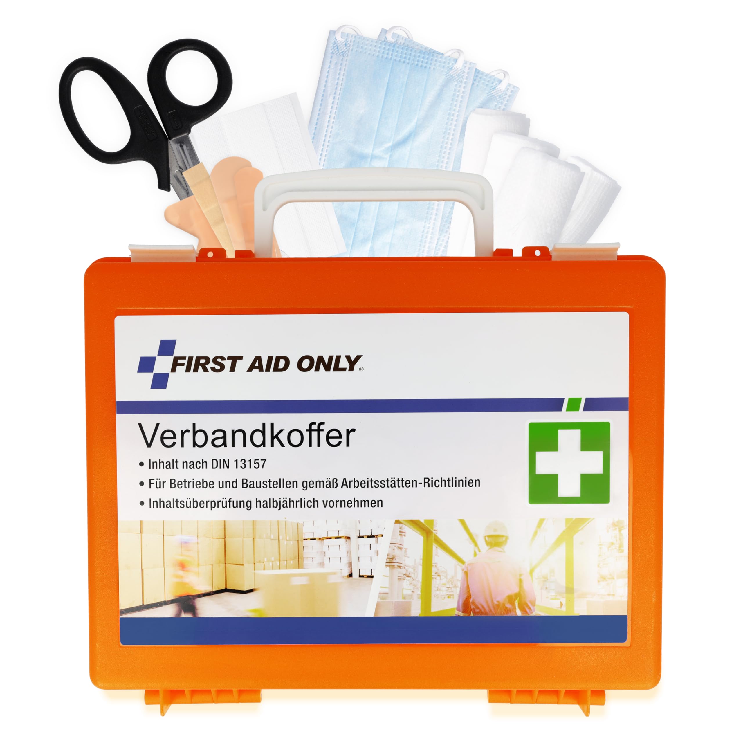 First Aid Only First aid kit DIN 13157 with wall Bracket | Compact First aid kit for Businesses and households, Filled in Accordance with DIN 13157:2021 | P-10020