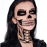 Halloween Face Tattoos Temporary Black Tattoo for Men and Women, Adult, Skeleton Mouth Decals Eye Sticker, Horror Zombie Witch Makeup Kit, Scary Bones 3 Sheets
