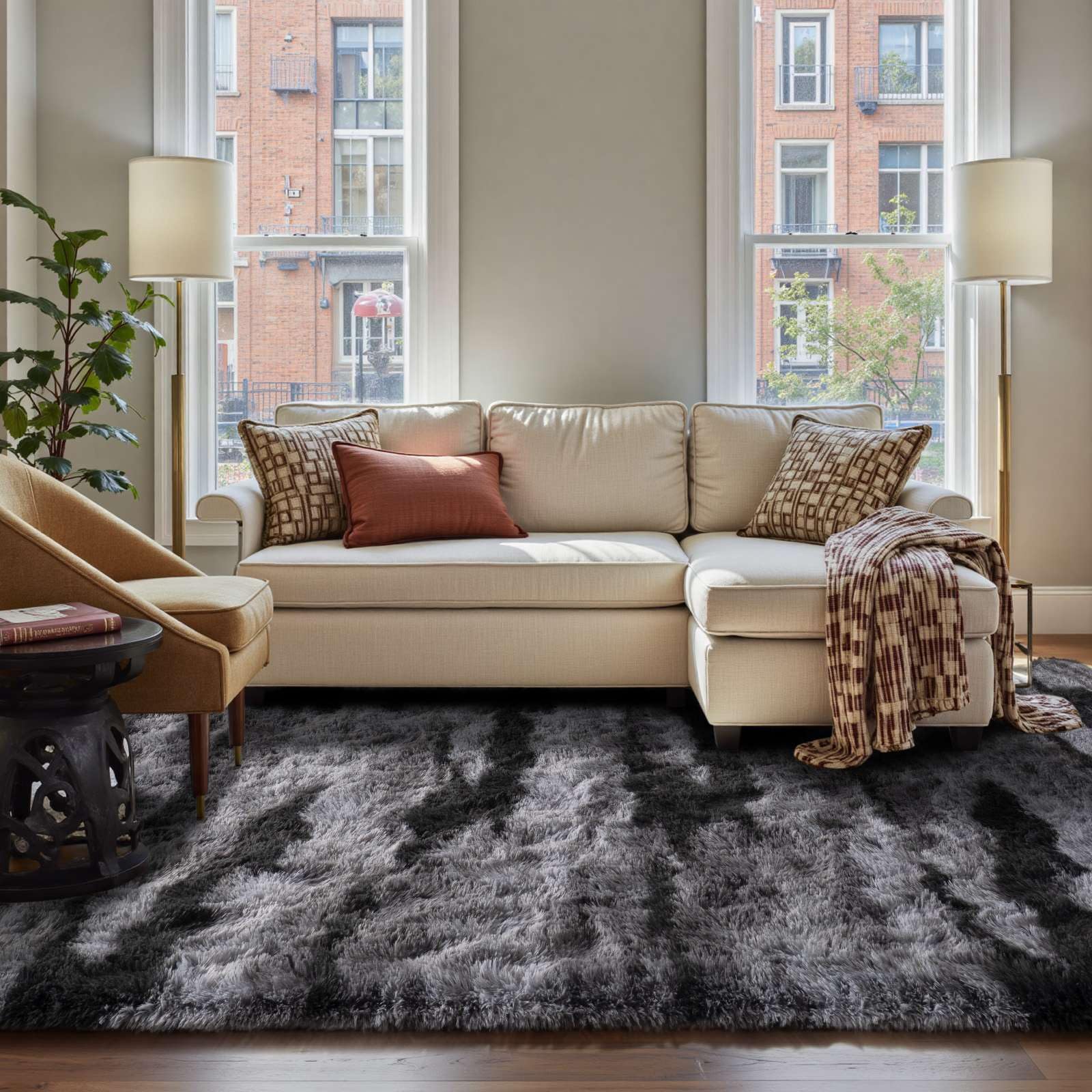 FinRèc 5x8 Black Rugs for Living Room Bedroom, Fluffy Shaggy Area Rug, Non-Slip Soft Shag Rug for Nursery Kids Room Dorm Room Home Decor, Indoor Plush Floor Carpet Image