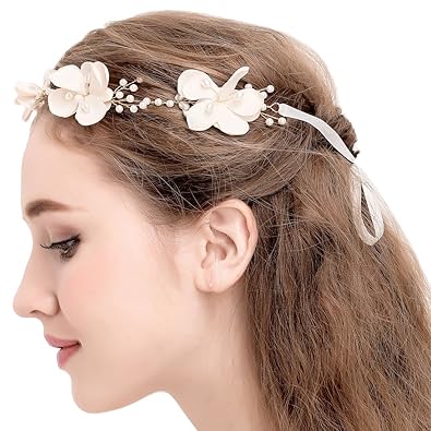 Bridal Handmade Cream Flowers Headbands Pearls Vine Wedding Hair
