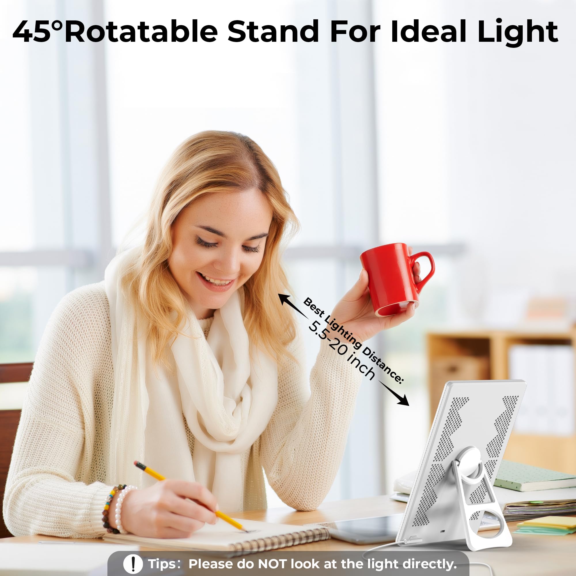 Fitfirst Light Lamp, 10000 Lux Simulated Sunlight, Gift for Women, 3 Color Temperature, 4 Brightness Levels, 15-60min Timer, Touch Control LED Lamp for Indoor with Adapter