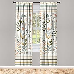 Ambesonne Leafy Art Curtains, Modern Scandi Leaves