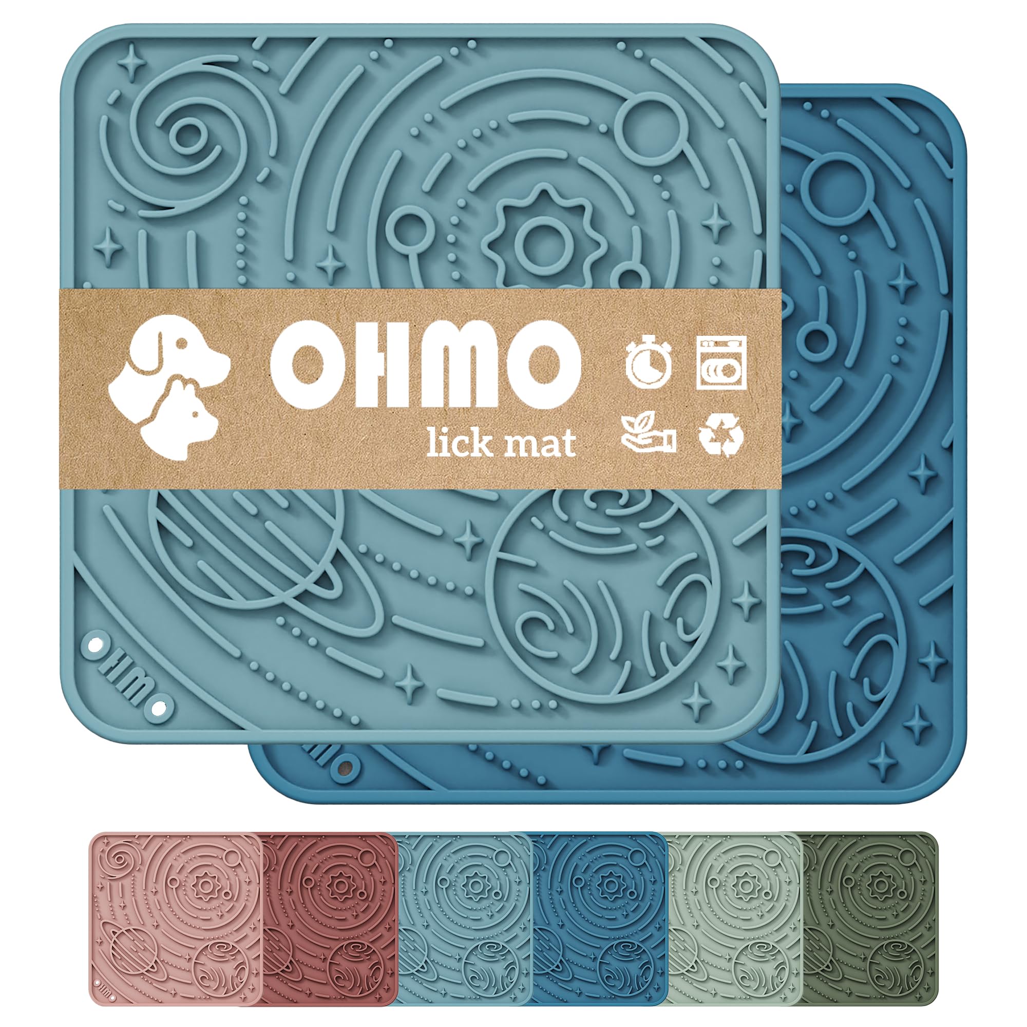 OHMO Licky Mats for Dogs and Cats 2Pcs, Lick Mats Space Star Easy Clean Pet Slow Feeder with Suction Cups, Licking Pad for Anxiety Relief and Boredom Reduction(Small)