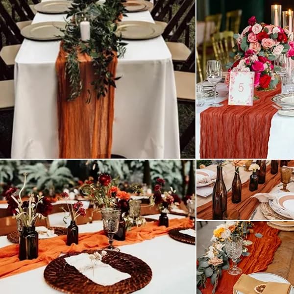 15 PACK CHEESECLOTH TABLE RUNNER TERRACOTTA 10FT GAUZE CHEESE CLOTH TABLE RUNNER 35X120 INCH RUSTIC BOHO TABLE RUNNERS FOR WEDDING BIRTHDAY PARTY ENGAGEMENT ANNIVERSARY BRIDAL BABY SHOWER SUMMER DÉCOR