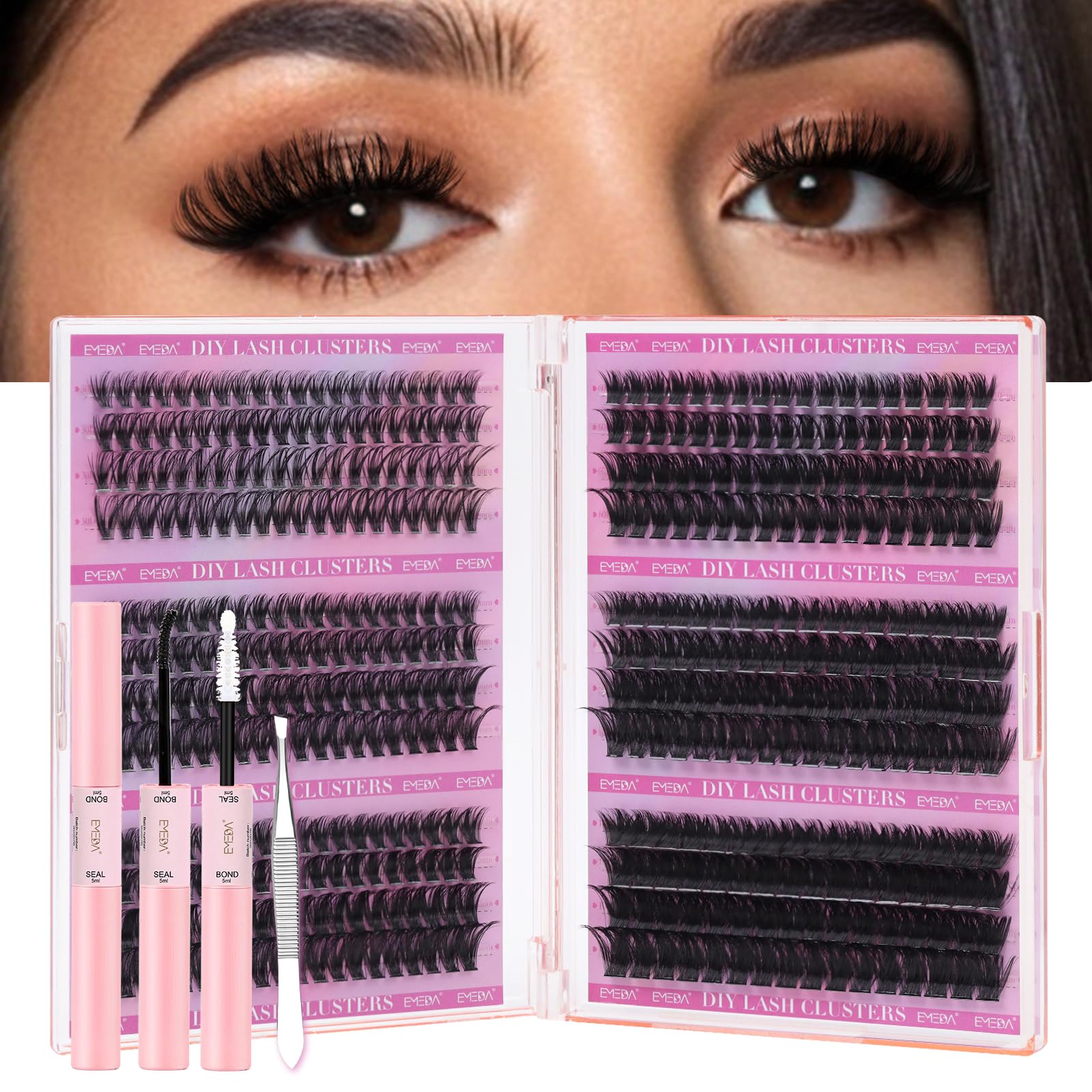 30D 40D 50D 60D 80D 100D Wispy Fluffy Individual Cluster Lashes Kit 10-16mm D curl Natural Lash Extensions DIY at Home Natural Lashes Clusters with Bond and Seal Tweezers (EME30D-100D Mix) โ image 1