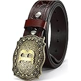 DOOPAI Men's Western Cowboy Belt – Longhorn Bull Pattern Buckle with Printed Engraving, Adjustable Strap, Fits Jeans