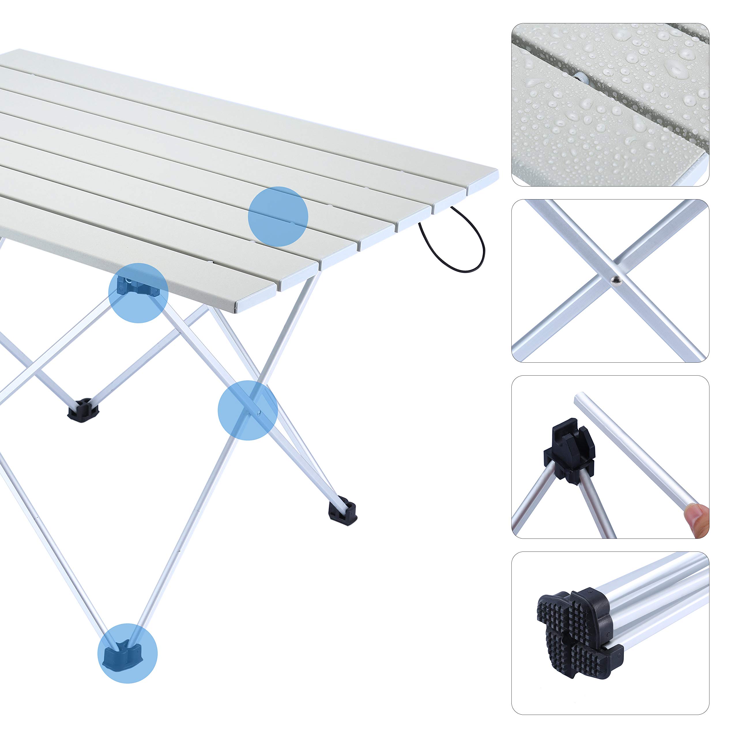 Movaty Portable Camping Table Foldable Outdoor table Lightweight Roll Up Aluminum for Indoor and Outdoor Desk with Carry Bag for Picnic, BBQ, Fishing,Hiking and Travel,Easy to Clean