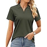 SMENG Women's Polo Shirts Cotton Pique Short Sleeve Summer Tops Collared V-Neck Work,Casual,Golf Shirt