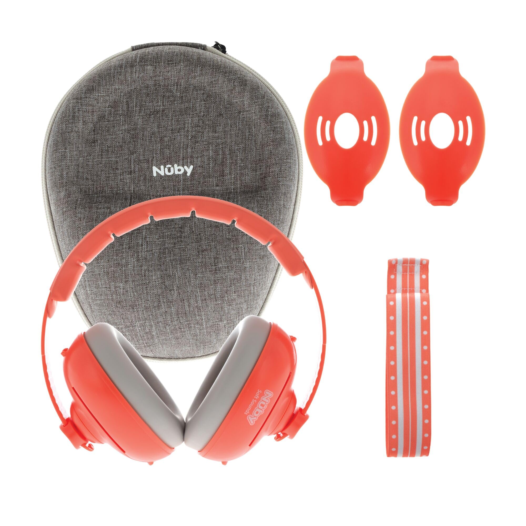 Photo 1 of Nuby Soft Sounds 2-in-1 Noise-Canceling Baby Earmuffs with Travel Case - Adjustable Noise Protection for Infants and Toddlers - Orange
