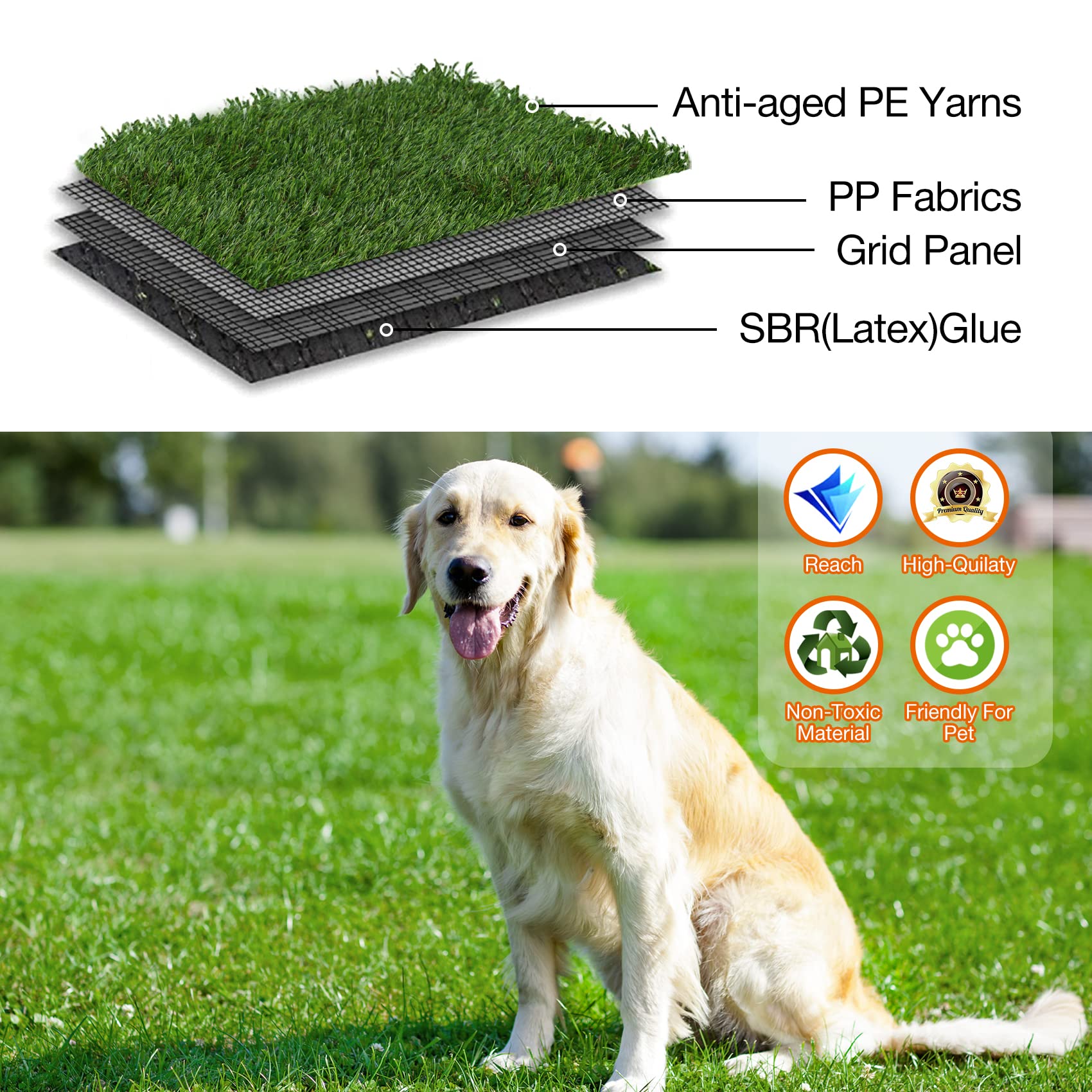 XLX TURF Fake Grass Pee Pad For Dogs, 36" X 23" Pets Artificial Grass