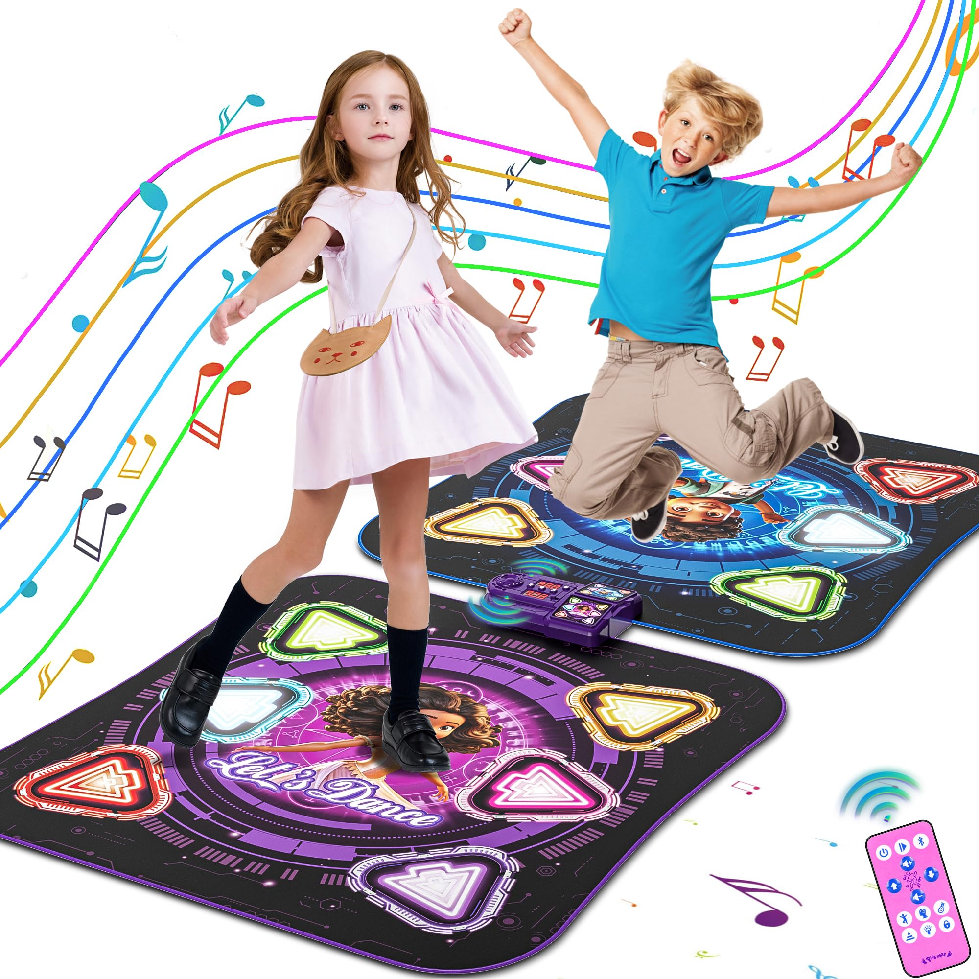 Photo 1 of Upgraded Dance Mat for Kids, Single & Double Players Mode Electronic Dance Pad with Light-up 12-Button Wireless Bluetooth 5 Game Modes Christmas Birthday Gift for Girls Boys Ages 3 4 5 6 7 8 8-12