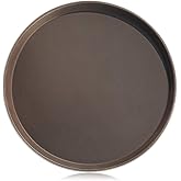 New Star Foodservice Non-Slip Tray, Plastic, Rubber Lined, Round (Brown, 14-Inch)