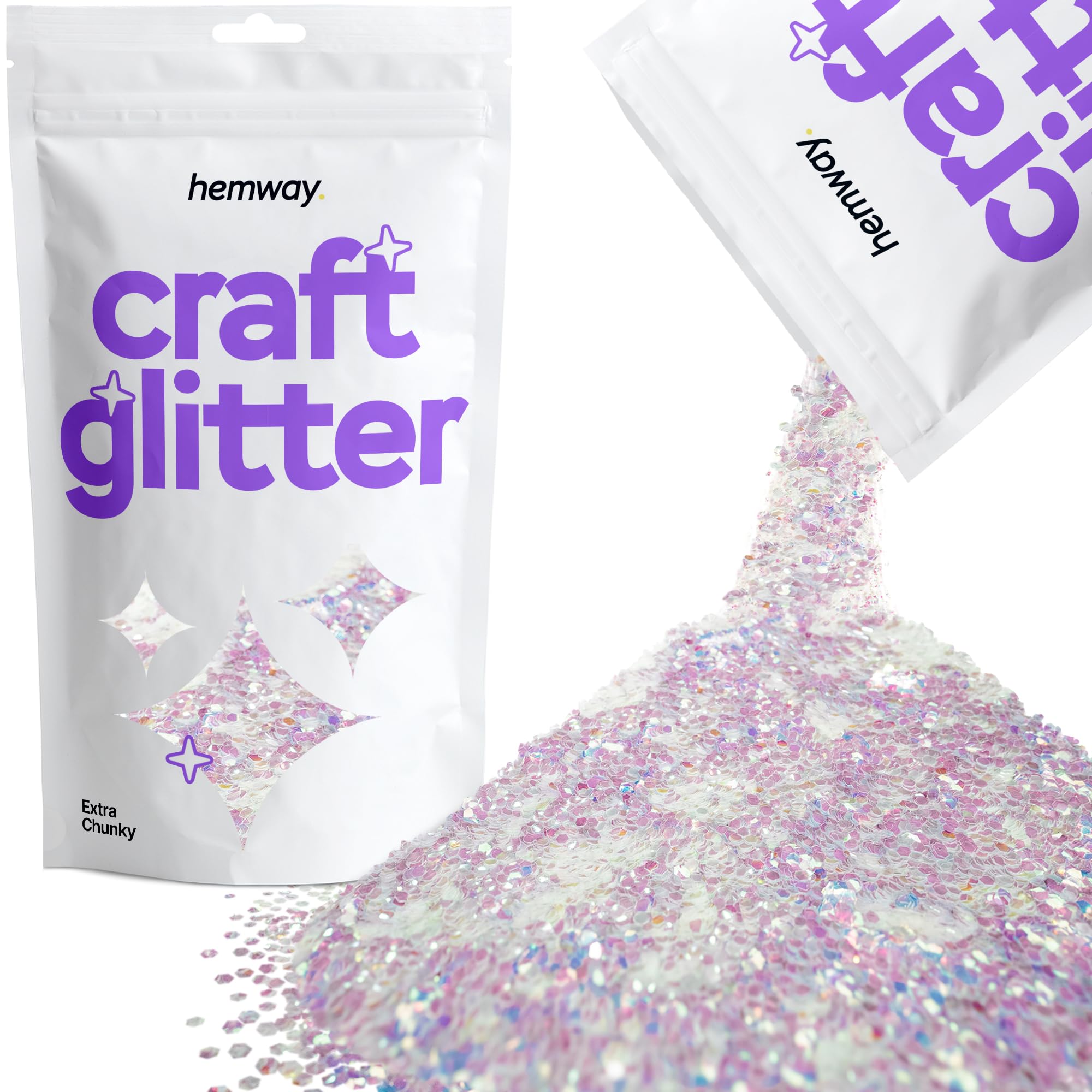 Hemway Craft Glitter Mother of Pearl Iridescent 100g Extra Chunky Glitter for Crafts, Resin, Cosmetic, Nail, Face, Body, Festival, Tumblers, Art, Candle, Crafting