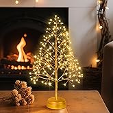 INMKALI 17.7” 250LED Fairy Tree Lamp Artificial Bonsai Tree Lights Room Decor Aesthetic Battery Powered Timer Christmas Gold Décor for Home Party Bedroom Tabletop Mantel Golden Glow