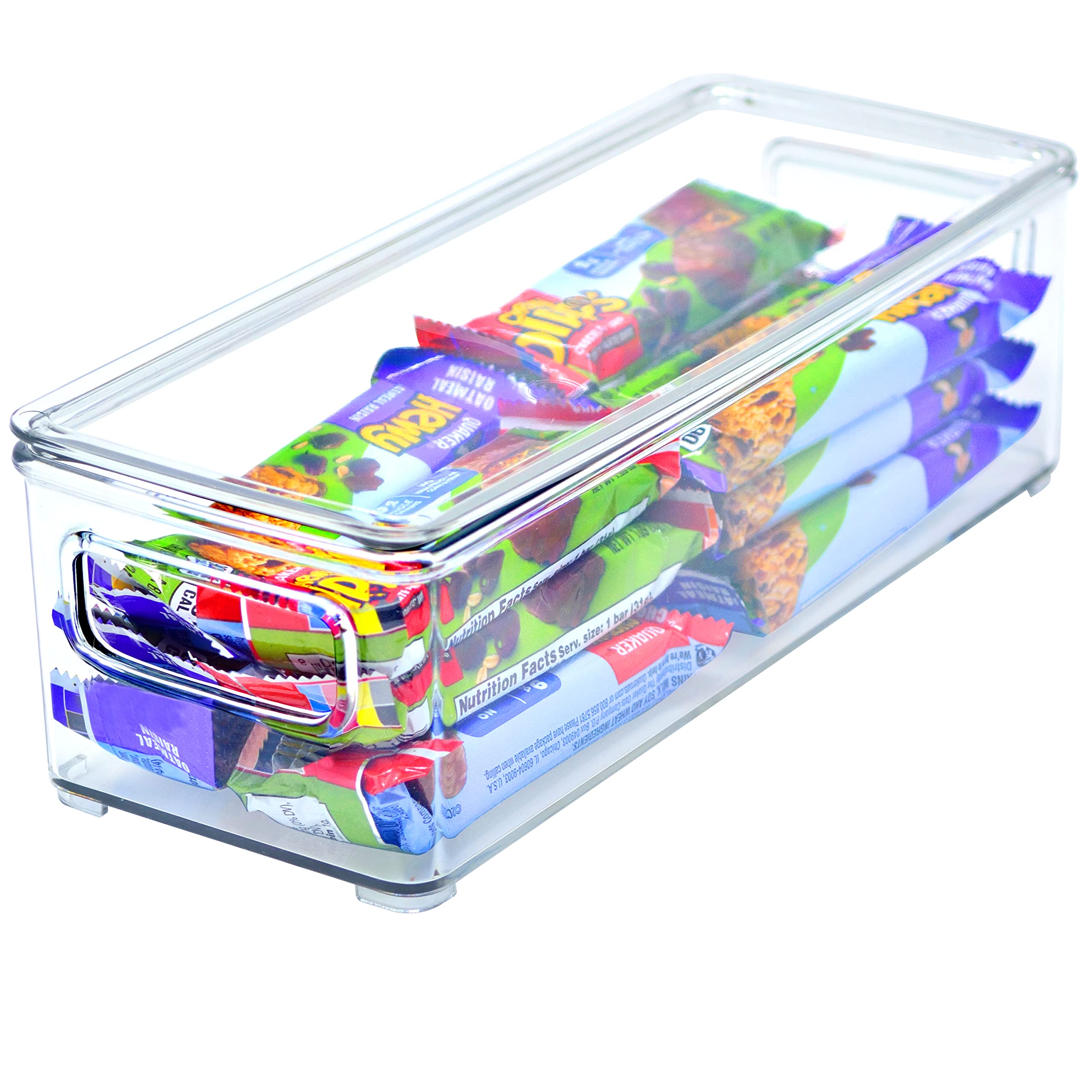 Youngever 2 Pack Hard 25CM x 10CM x 7.5CM Re-uable Plastic Storage Organiser Container Bins with Lids, Stackable Storage Bins with Handler for Refrigerator, Pantry