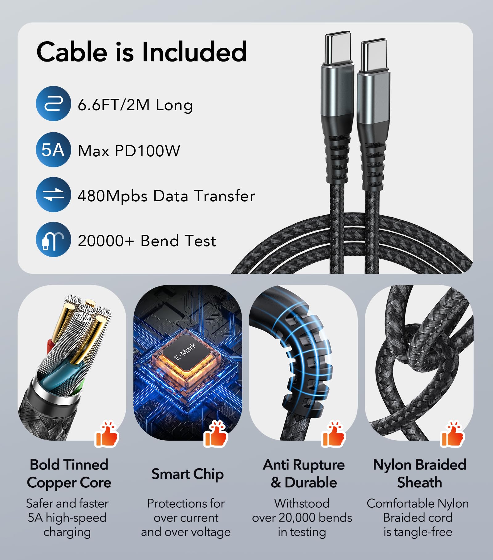 65W USB C Ladegerät, 3Port USB Schnellladegerät mit Ladekabel 2M,USB C Netzteil für MacBook Air Pro M1/M2,iPhone 17 Pro Max/16/15/14/13,Switch,Galaxy S24 Ultra/S23/S22,Tablet,Laptop,Handys usw 7