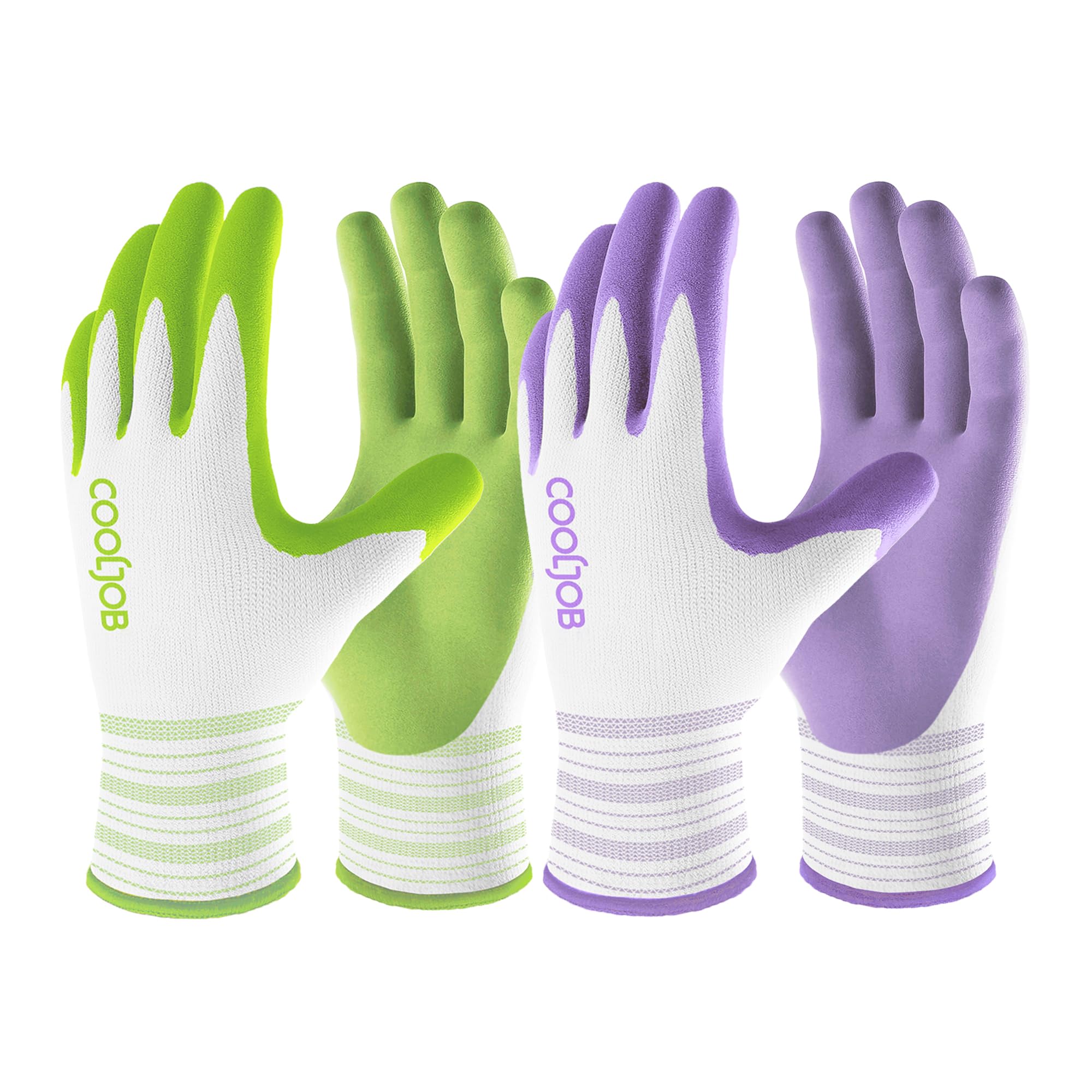 COOLJOB Gardening Gloves for Women, 2 Pairs Ladies Gardening Gloves, Comfortable Breathable Rubber Garden Gloves, Medium Size Fits Most, Lavender Purple & Apple Green, 2 Pairs Pack
