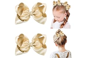 YHXX YLEN 2 PCS 4.5" Hair Bows for Girls Alligator Clips Grosgrain Ribbon Solid Color Hair Accessories for Little Teen Toddler Girls Kids-Light Gold