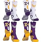 Dingcooler Men Basketball Socks 2/4 Pairs, Basketball Team Lucky Number Athletic Sports Socks for Adult Youth Kids