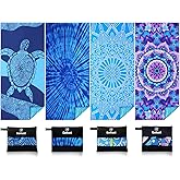 4 Pack Lightweight Thin Beach Towel Oversized 71"x32" Big Extra Large Microfiber Sand Free Towels for Adult Quick Dry Travel Camping Beach Accessories Vacation Gift Blue Turtles Tie Dye Mandala