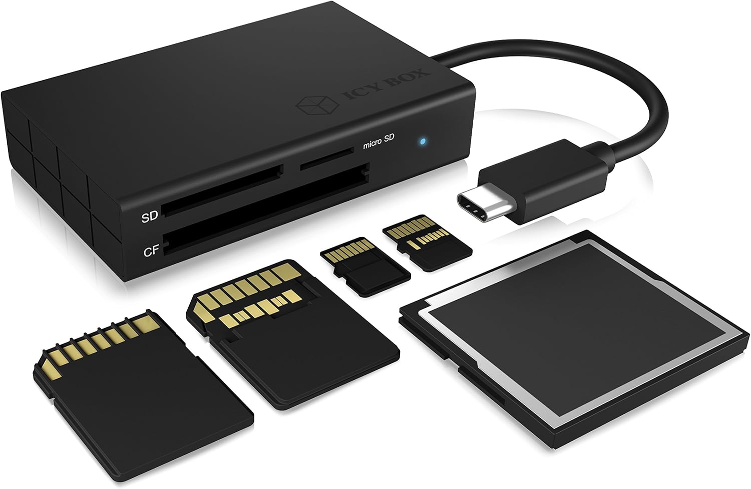 ICY BOX USB-C UHS-II Card Reader for CF microSD and SD Cards, USB 3.0, SD 4.0, Aluminium, Black, SD 4.0/UHS-II - Image 3