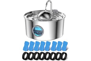 AONBOY Cat Water Fountain with Water Level Window, 108oz/3.2L Cat Fountain Stainless Steel, 8Filters + 8Sponge Filters, Faucet Shape Dog Water Fountain, Double Noise Reduction Design, Multi Filtration