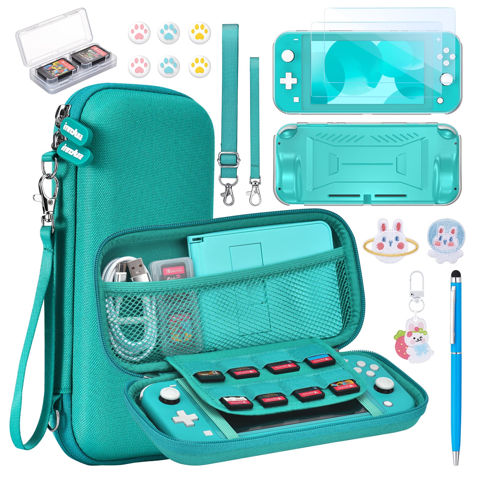 Photo 1 of innoAura Switch Lite Case 18-in-1 Accessories Bundle for NS Switch Lite (2019), with Protective Carrying Case, Game Holder, Screen Protector & Cute Thumb Grips, Turquoise