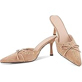 SaraIris Women's Black Mules Heels Pointed Toe Studded Slingback High Heel