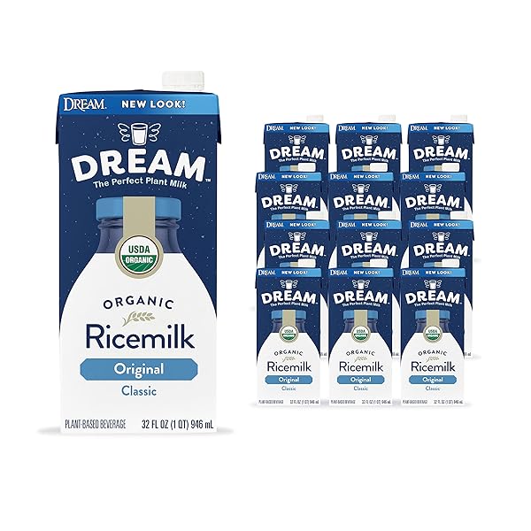 RICE DREAM ORGANIC RICE MILK DRINK, ORIGINAL PLAIN, VEGAN DAIRY ALTERNATIVE, LACTOSE FREE, SHELF STABLE, 32OZ (PACK OF 12)
