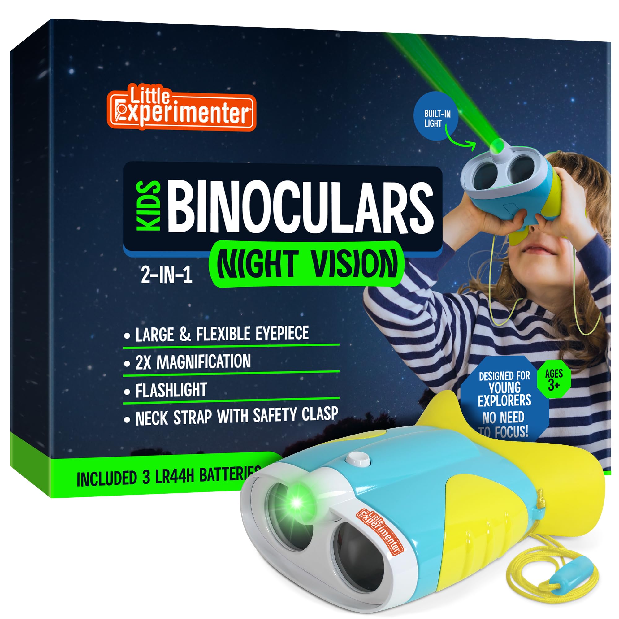 Binoculars for Kids and Toddlers - Toys Binocular with Night Vision Light and Face Comfort Rubber Gift Ideas, Stocking Stuffer Gifts for Boys & Girls Ages 3 4 5 6 7 8 9 10-12+ Year Old