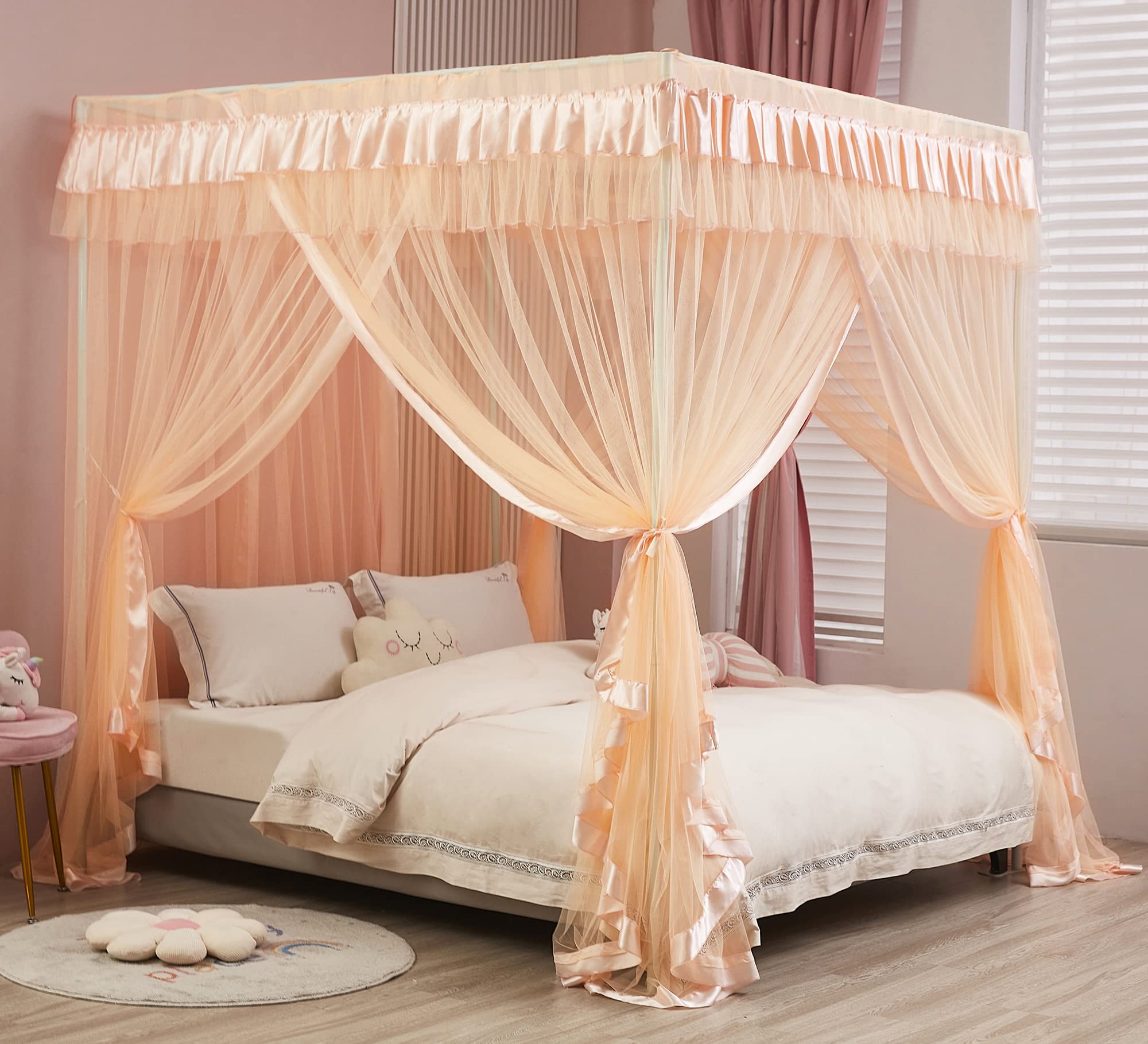 Mengersi Canopy Bed Curtains Bed Canopy for Bed - Bed Netting Canopy Bed Decor(King,Peach)
