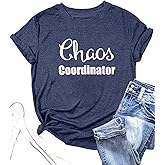 Women Chaos Coordinator Letter Printed Comfortable Crew Neck T-Shirt Funny Short Sleeve Tops Tee Shirt