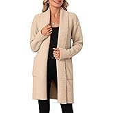 OUKODS Women's Long Sleeve Soft Chunky Knit Sweater Open Front Cardigans Fuzzy Outwear Coat with Pocket