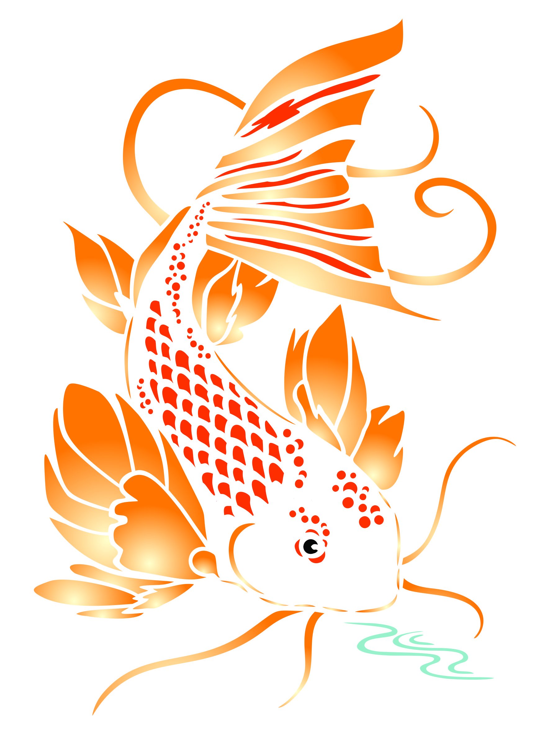 Koi Stencil - 20 x 29cm (L) - Reusable Asian Oriental Carp Fish Animal Pond Wall Stencil Template