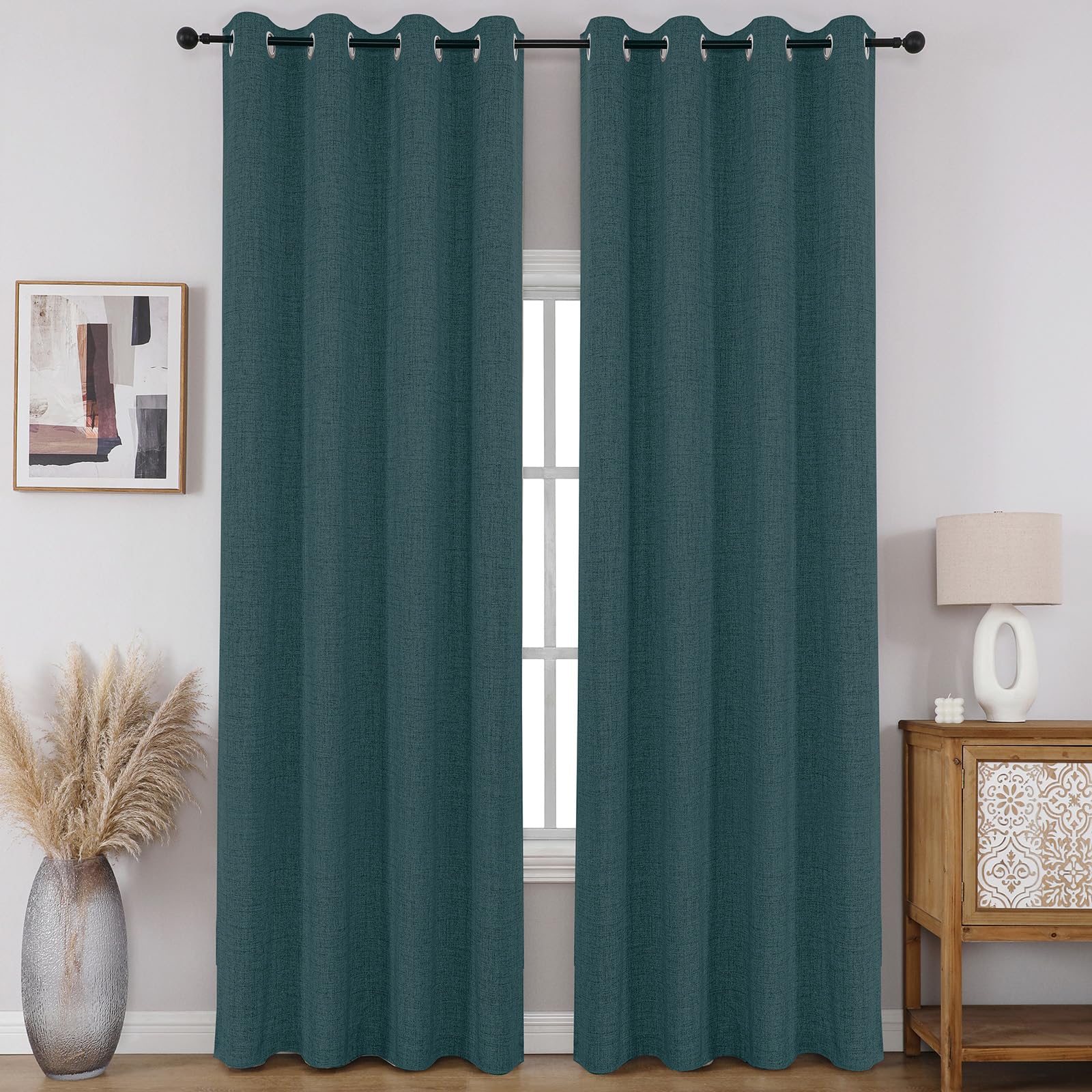 CUCRAF 100% Blackout Window Curtains 72 inches Long 2 Panels Set, Faux Linen Look Thermal Insulated Grommet Drapes, Room Darkening Curtain for Bedroom Living Room(W52 x L72 Inch, Hunter Green) Image CUCRAF 100% Blackout Window Curtains 72 inches Long 2 Panels Set, Faux Linen Look Thermal Insulated Grommet Drapes, Room Darkening Curtain for Bedroom Living Room(W52 x L72 Inch, Hunter Green) Image