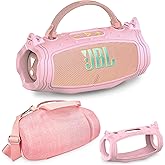 JCHPINE Silicone Cover and Hard Carrying Case for JBL Charge 6 Portable Bluetooth Speaker Accessories, Protective Cases for JBL Charge 6 AI Sound Bluetooth Speaker with Shoulder Strap (Pink)