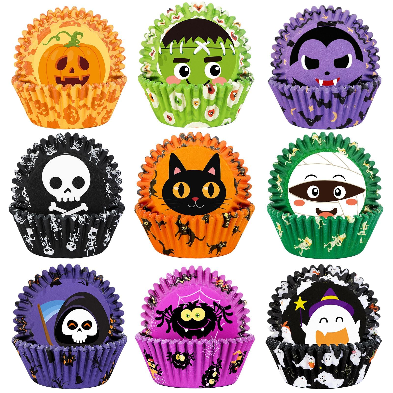 SANNIX Halloween Cupcake Liners, 450-Count Ghost Pumpkin Spider Baking Cups Cupcake Wrappers Paper Wraps Muffin Liners for Halloween Party Candy Cupcake Decorations Supplies(9 Designs) — image 1