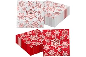 APUXXJUPA 100 Pcs Christmas Snowflake Napkins - Red White Snowflake Printed Christmas Paper Napkins for Xmas Winter Holiday New Year Party Decorations