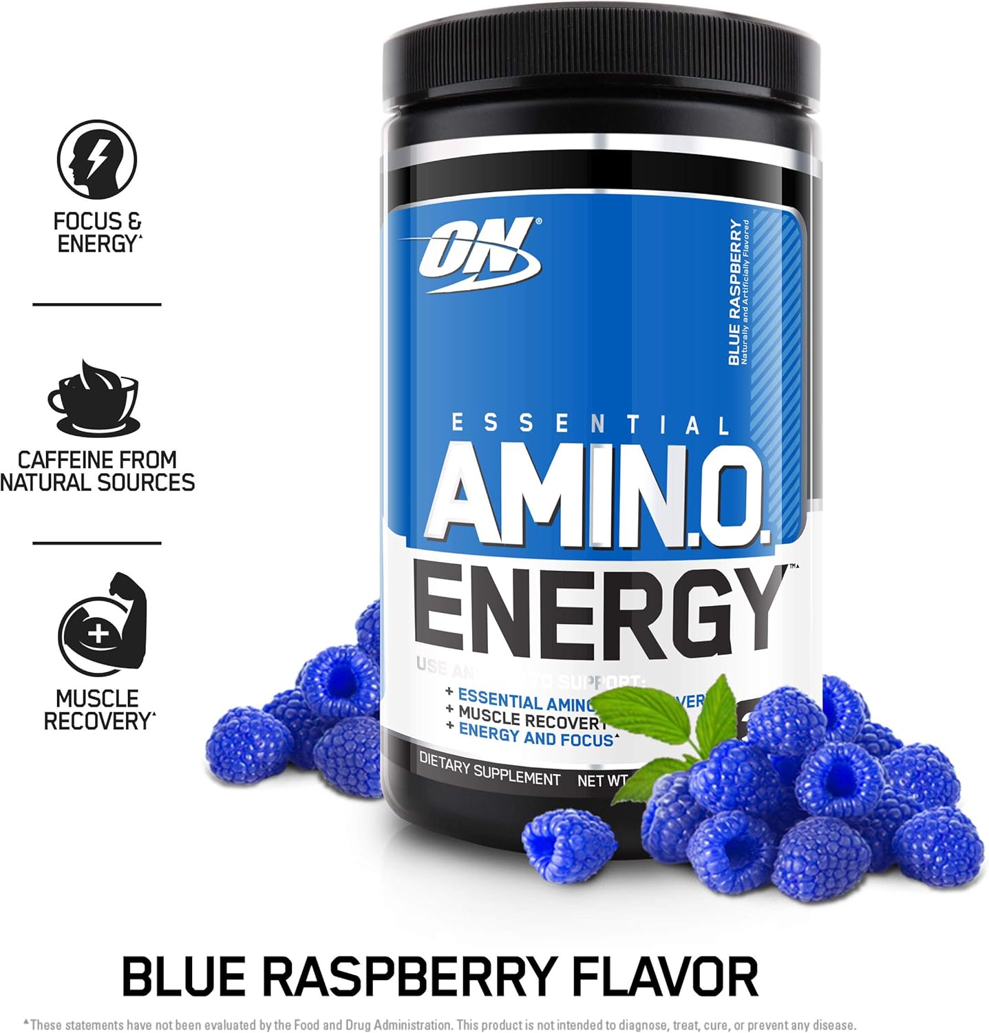 Optimum Nutrition Amino Energy - Pre Workout with Green Tea, BCAA, Amino Acids, Keto Friendly, Green Coffee Extract, Energy Powder - Blue Raspberry, 30 Servings: Health & Personal Care