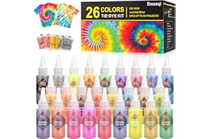 DIY Tie Dye Kit, Emooqi 26 Colors Fabric Dye Art Set with Rubber Bands, Gloves, Spoon, Funnel, Apron, and Table Covers-Great for Craft Arts Fabric Textile Party Handmade Project.
