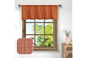 PITALK Burnt Orange Linen Window Valance for Kitchen 3 Inch Rod Pocket Semi Sheer Light Filtering Boho Farmhouse Terracotta Rust Valance Curtain Topper for Bedroom Living Room Dining Bathroom 18 Inch Length