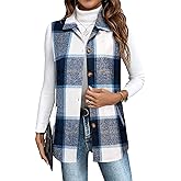 Zeagoo Plaid Vest for Womens Casual Sleeveless Flannel Jacket Lapel Button Down Shirt with Pockets 2025 Fall Clothes