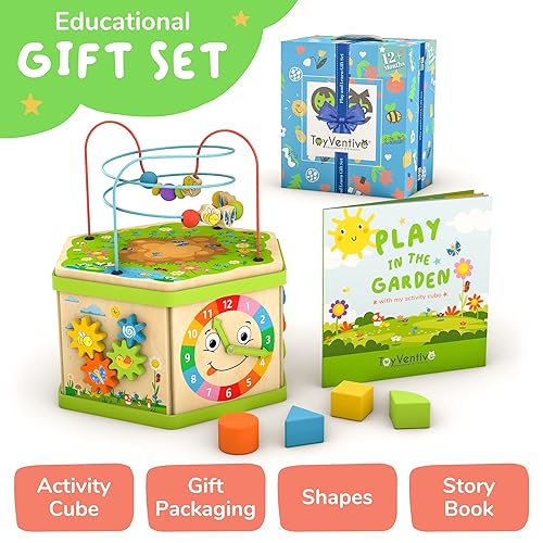 TOYVENTIVE Wooden Kids Baby Activity Cube Gifts for One,