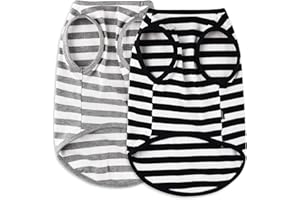 CtilFelix Dog Shirt Striped Clothes Stretchy Vests for Small Medium Large Dogs Boy Girl Cat Apparel Soft Cotton Puppy T-Shirts Lightweight Pet Tank Top Kitten Outfit Pack-2 Black & Light Grey L