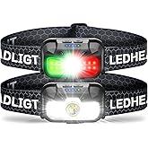 HOKOILN 2-Pack LED Headlamp Rechargeable with Green & Red Light -1300 Lumen Ultra-Bright Flashlight Headlight for Camping, Running, Hiking, Fishing - Waterproof with 7 Modes
