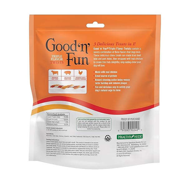 GOOD’N’FUN TRIPLE FLAVORED RAWHIDE TWISTS FOR DOGS, 35 COUNT