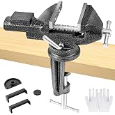 Bench Vise 3 Inch, Table Vise with Built-In Anvil and 360&deg; Swivel Base | Clamp woodworking, Small Vise, Clamp-On Vise for Golf Grip Kit, Woodworking, Metalworking, Drilling and DIY Projects